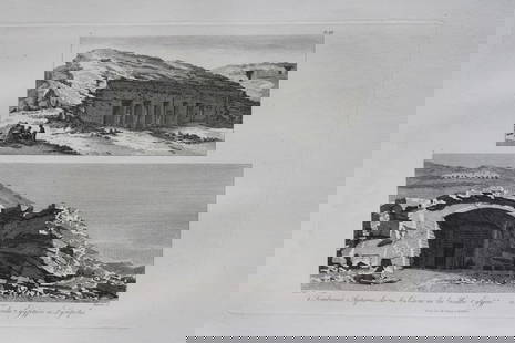 Baron Dominique Vivant Denon - Tombs in Upper Egypt 1807: This engraving of Tombeau a Lycopolis is plate 12 from the Voyage dans la Basse et la Haute-Egypte pendant les campagnes du General Bonaparte by Dominique Vivant Denon. Published by Samuel Bagster, Lo