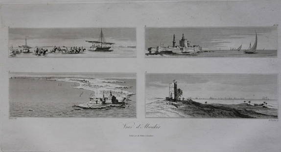 Baron Dominique Vivant Denon - Views of Abu Qir 1807: This engraving of Vues d'Aboukir is plate 4 from the Voyage dans la Basse et la Haute-Egypte pendant les campagnes du General Bonaparte by Dominique Vivant Denon. Published by Samuel Bagster, London 1