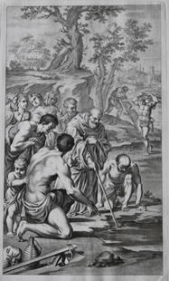 Lodovico Carracci - 2 engravings from St. Michele Bologna 1776: This rare copper engraving is from Il Claustro di S. Michele in Bosco di Bologna dipinto dal famoso Lodovico Carracci e da altri Eccellenti Maestri usciti Dalla Sua Scuola descritto ed illustrato da G