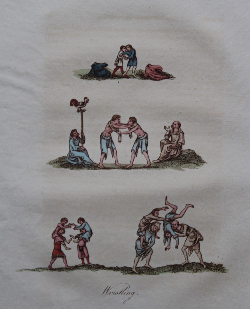 Joseph Strutt - 2 prints of  Wrestling & Fighting 1801 (1 of 2)