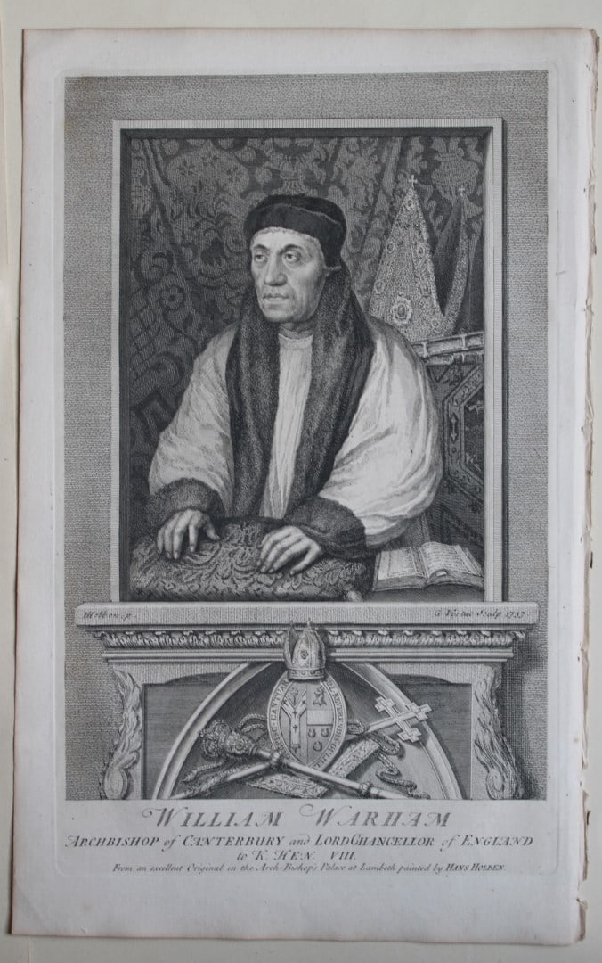 George Vertue - Rare engraving of Warham Bishop of Canterbury 1747: These engravings are from The Heads of Illustrious Persons of Great Britain by Thomas Birch. Printed by John Knapton 1747, London.The engravings were either by Jacobus Houbraken and George Vertue afte