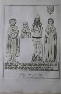 2 Sepulchral Brasses by JS Cotman 1819: These original 204-year-old etchings at Felbrigg Church, Norfolk are from the first edition of Engravings of Sepulchral Brasses in Norfolk by John Sell Cotman. Published in Yarmouth by JS Cotman in 18