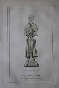 2 Sepulchral Brasses by JS Cotman 1819: These original 204-year-old etchings at St. Stephen's Church,Norfolk are from the first edition of Engravings of Sepulchral Brasses in Norfolk by John Sell Cotman. Published in Yarmouth by JS Cotman i