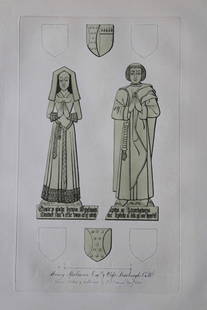 2 Sepulchral Brasses by JS Cotman 1819: These original 204-year-old etchings at Honing Church and Narburgh Church, Norfolk are from the first edition of Engravings of Sepulchral Brasses in Norfolk by John Sell Cotman. Published in Yarmouth