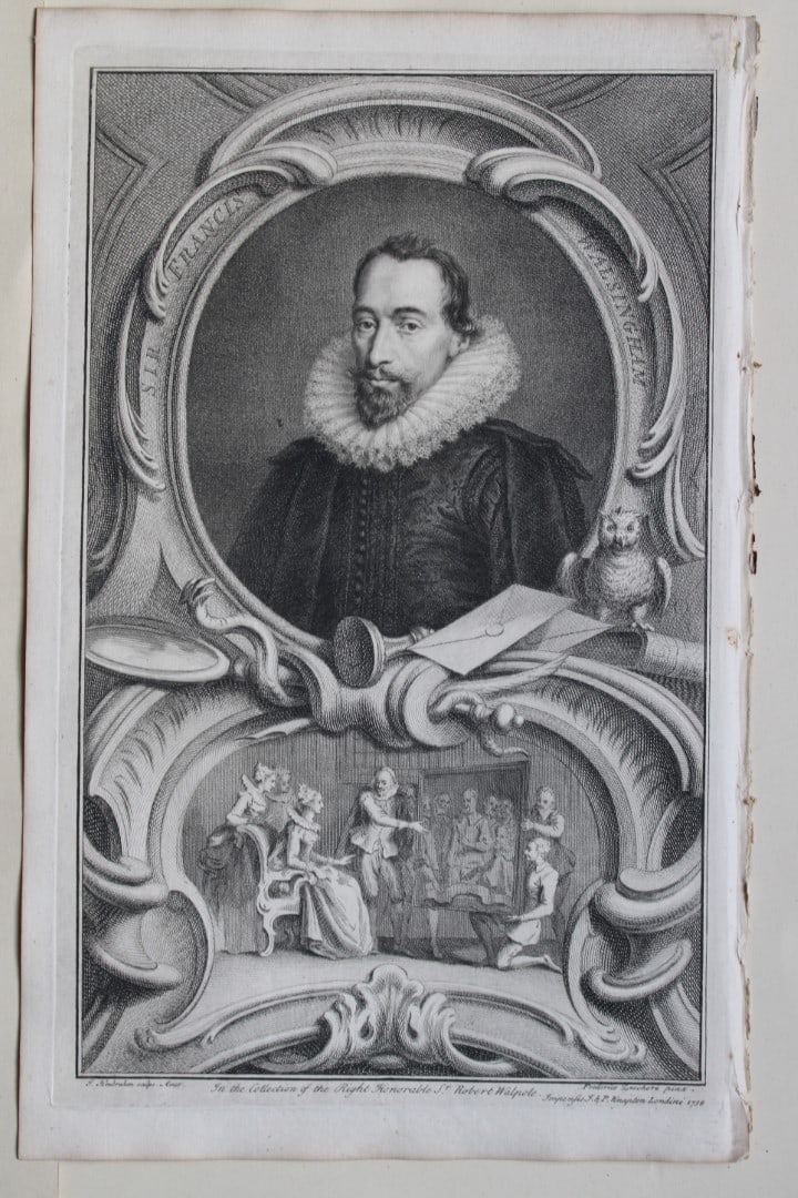 Jacobus Houbraken - Rare engraving of Sir Francis Walsingham 1747: This engraving is from The Heads of Illustrious Persons of Great Britain by Thomas Birch. Printed by John Knapton 1747, London. The engravings were by Jacobus Houbraken and George Vertue after Holbein