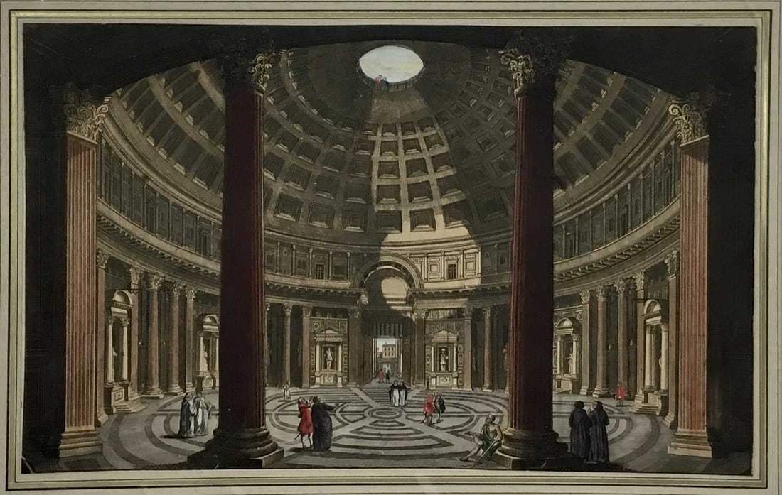 Giovanni Panini - Pantheon at Rome 1794: This beautiful hand coloured engraving entitled The Inside of the Pantheon at Rome and Le Dedans du Pantheon a Rome was published by Laurie & Whittle, London 1794. The Inside of the Pantheon at Rome i