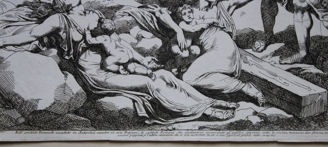 B Pinelli - Folio etching of Antioch earthquake from Istoria Romano 1821: This etching is from Istoria Romana (Roman History) by Bartolomeo Pinelli. Published by Presso Vincenzo Poggioli, Rome 1821.The plate is entitled Nell orrible Tremuoto accaduto in Antiocia mentre vi e