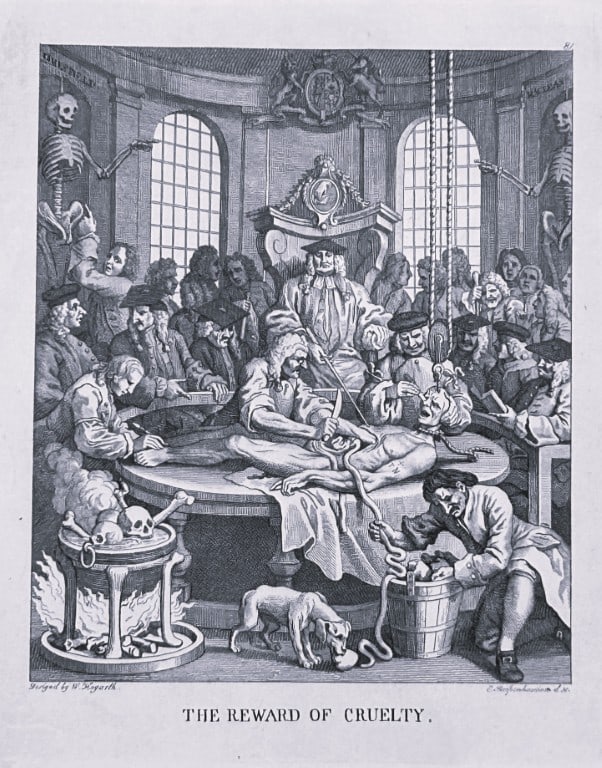 W Hogarth - 4 engravings of the Stages of Cruelty by Riepenhausen by Riepenhausen 1820: This set of engravings was made by Ernst Ludwig Riepenhausen after William Hogarth. Published in Weimar 1820.Ernst Ludwig Riepenhausen (1765-1840) was well respected for his engravings after Hogarth,