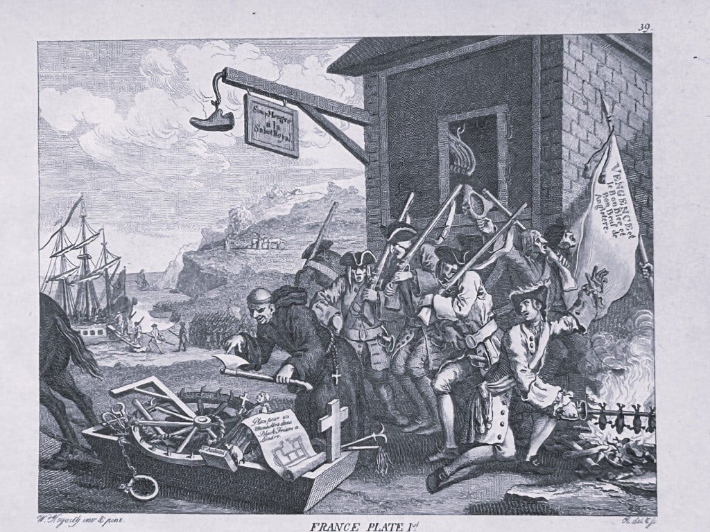 W Hogarth - 2 Engravings of England and France by Riepenhausen 1820: This set of engravings was made by Ernst Ludwig Riepenhausen after William Hogarth. Published in Weimar 1820.Ernst Ludwig Riepenhausen (1765-1840) was well respected for his engravings after Hogarth,