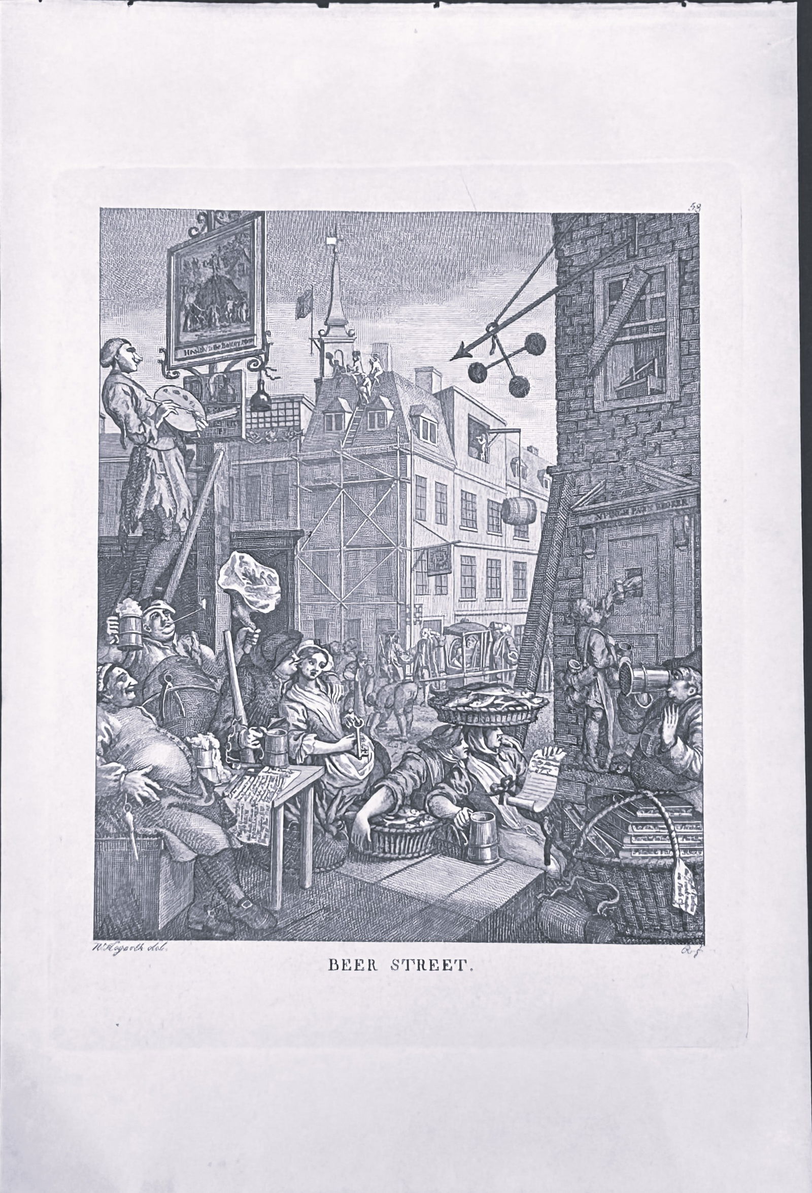 W Hogarth - 2 Engravings Gin Lane and Beer Street by Riepenhausen 1820: This set of engravings was made by Ernst Ludwig Riepenhausen after William Hogarth. Published in Weimar 1820.Ernst Ludwig Riepenhausen (1765-1840) was well respected for his engravings after Hogarth,
