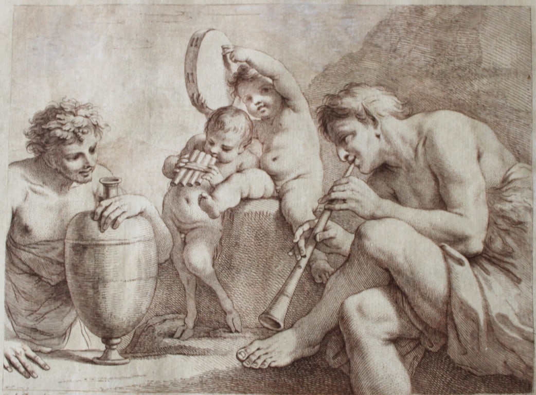 Francesco Bartolozzi  - Original etching of A Faun's Concert 1765 (1 of 2)