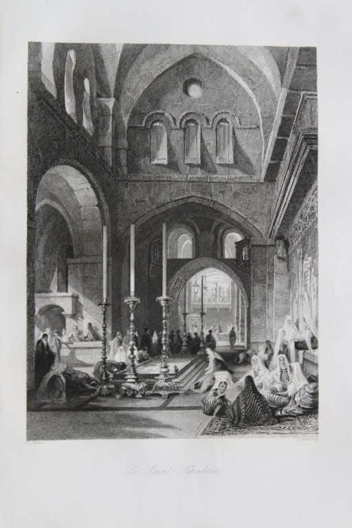 Thomas Allom - Saint Sepulcre, Ottoman Empire engraving 1855: This engraving is from Histoire de l'Empire Ottoman depuis anciens jusqu’a nos jours (History of the Ottoman Empire from ancient times to the present day) by Theophile Lavallee. Published by Garnier
