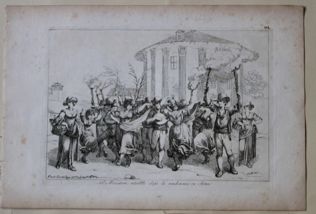 Mozzatore by Pinelli from Costumi Pittoreschi 1809: This etching is from Raccolta di Cinquanta Costumi Pittoreschi incisi all acqua forte da Bartolomeo Pinelli Romano. Published by Lorenzo Lazzari, Rome 1809.This plate is entitled: Il Mazzatore ritornd