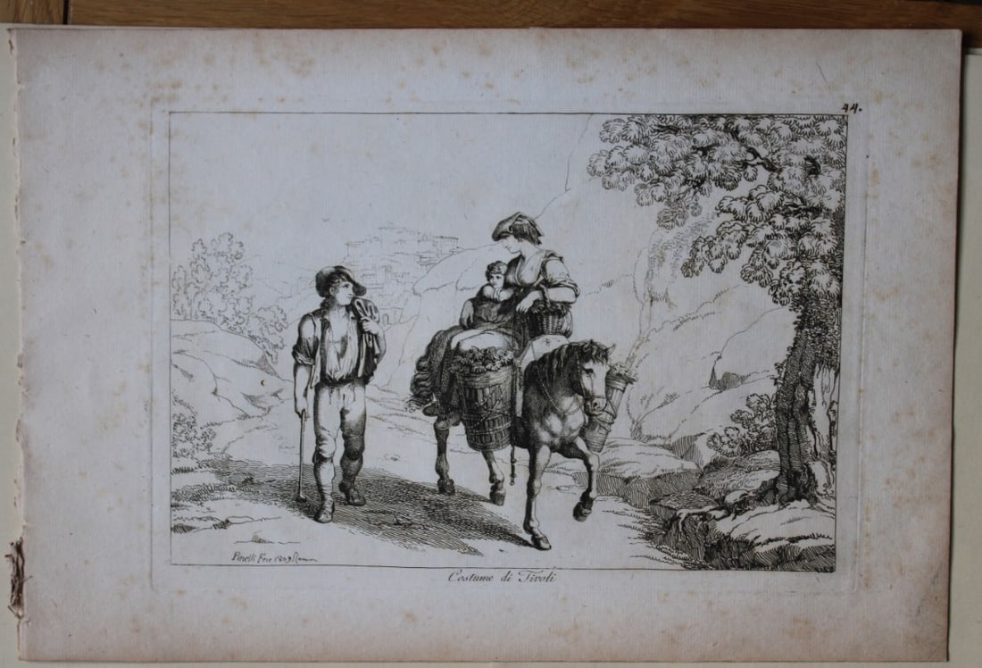 Costumi di Tivoli by B Pinelli from Costumi Pittoreschi 1809: This etching is from Raccolta di Cinquanta Costumi Pittoreschi incisi all acqua forte da Bartolomeo Pinelli Romano. Published by Lorenzo Lazzari, Rome 1809.This plate is entitled: Costumi di TivoliThi
