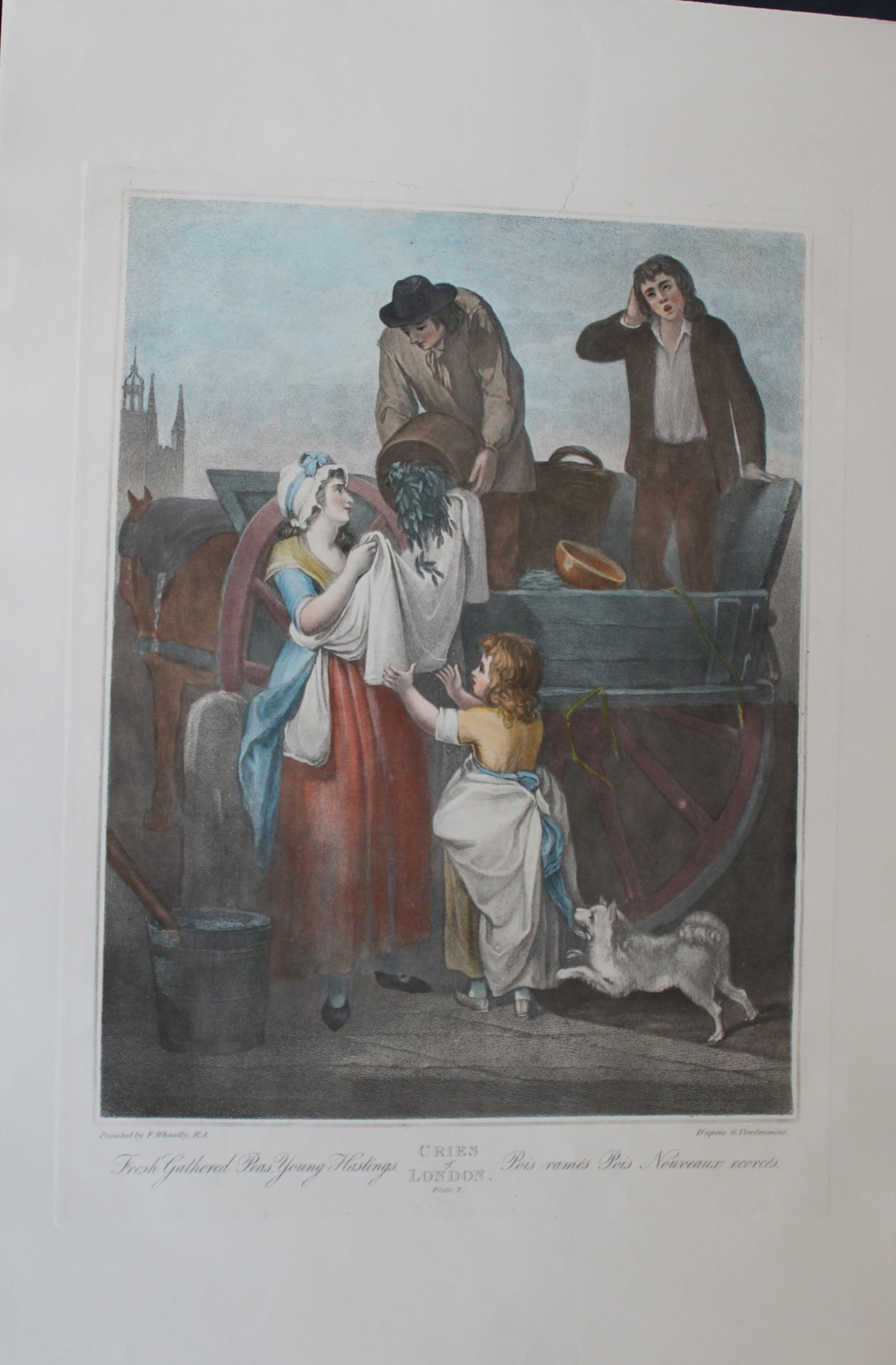 Francis Wheatley - Cries of London 19th century engraving Plate 7: This large engraving is from the series entitled Cries of London by Francis Wheatley R.A and engraved by Luigi Schiavonetti, date unknown. Between 1792 and 1795 Wheatley exhibited 14 paintings of the