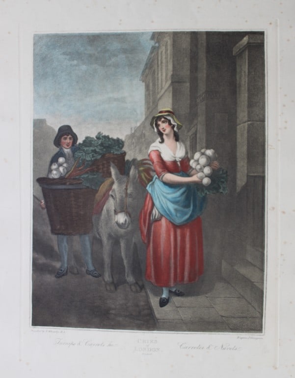 Francis Wheatley - Cries of London 19th century engraving Plate 13: This large engraving is from the series entitled Cries of London by Francis Wheatley R.A and engraved by Luigi Schiavonetti, date unknown. Between 1792 and 1795 Wheatley exhibited 14 paintings of the