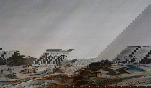 Description de l'Egypte - Philae Island monuments 1820-29: This rare coloured engraving is Plate 25 - Ile de Philee, Vue de l'?difice de l'est et de plusieurs monumens from Antiquities Volume 1 of Description de l'?gypte, ou Recueil des observations et des re