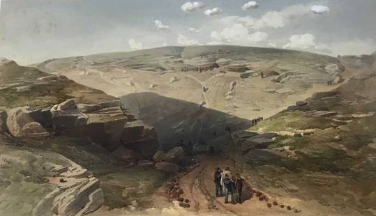 William Simpson - folio of Valley of the Shadow of Death 1855: This large lithograph is from the rare deluxe edition folio of The Seat of the War in the East. Published in 1855-56 London by Paul and Dominic Colnaghi and printed by Day and Son.Original full hand-c