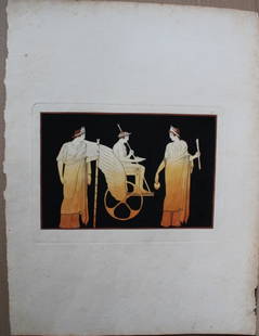 Sir William Hamilton - Plate 9 folio aquatint engraving 1791: An original hand-coloured aquatint engraving from Sir William Hamilton?s Collection of Etruscan, Greek, and Roman Antiquities. Published in Naples 1791. This aquatint plate was drawn and engraved afte
