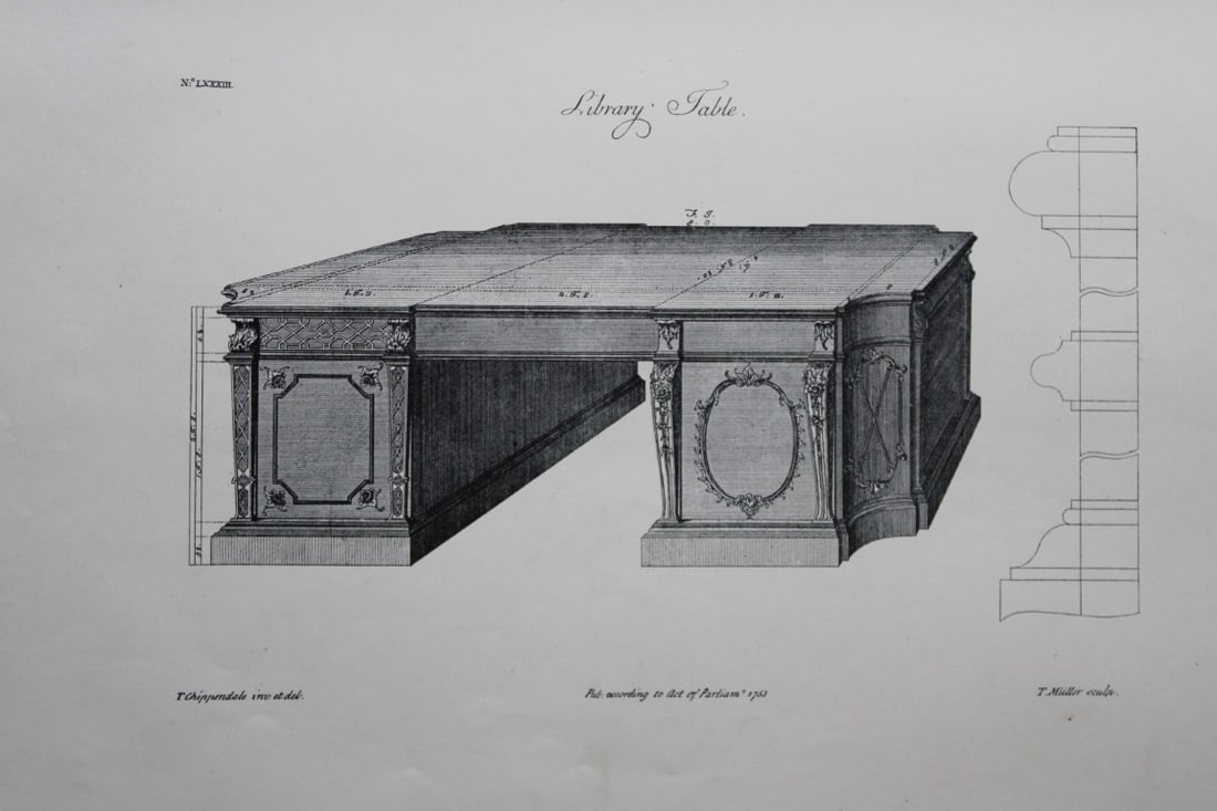 Thomas Chippendale - 3 engravings of Tables 1762: These copperplate engravings are from the third edition of The Gentleman and Cabinet-Maker's Director: being a large collection of the most elegant and useful designs of household furniture, in the mo