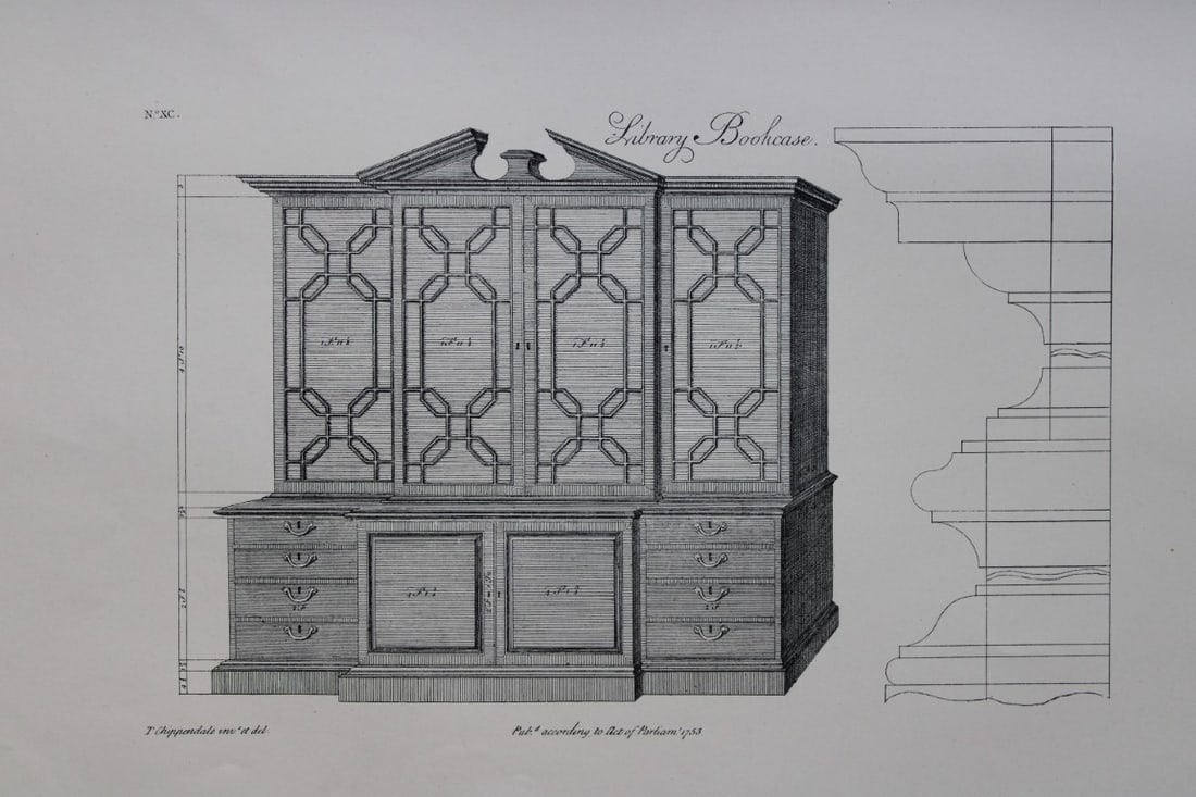 Thomas Chippendale - 3 engravings of Bookcases 1762 (1 of 6)
