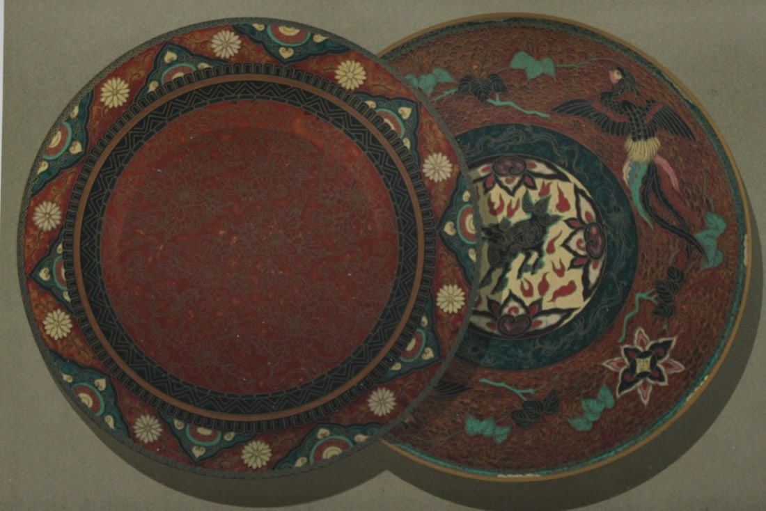 George A Audsley - The Ornamental Arts of Japan 1882: This beautiful chromolithographic print is from The Ornamental Arts of Japan by George Ashdown Audsley. 1st edition, published by Sampson Low, Marston, Searle, & Rivington, London 1882-4, This grand w