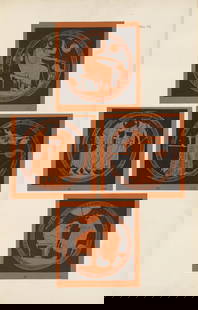 AS Murray - 3 prints of Greek Vases 1894: These prints are from Designs from Greek Vases in the British Museum by Alexander S Murray. Published by Longmans 1894. First edition.They depict interior and exterior designs from kylikes (vases). Th