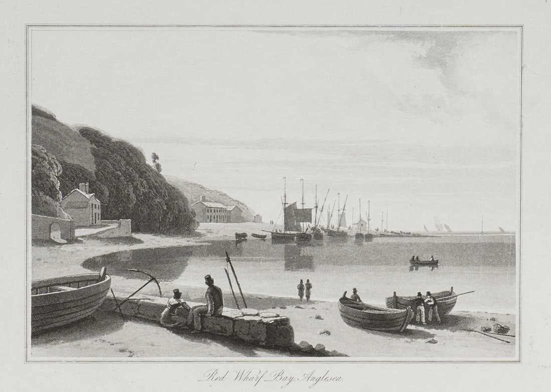 W Daniell - Red Wharf Bay, Anglesea c1820: This engraving is from A Voyage Round Great Britain by William Daniell. Printed by Longman, Hurst, Rees, Orme and Brown, London, 1814-25.The engravings in this work were drawn Daniell and engraved by