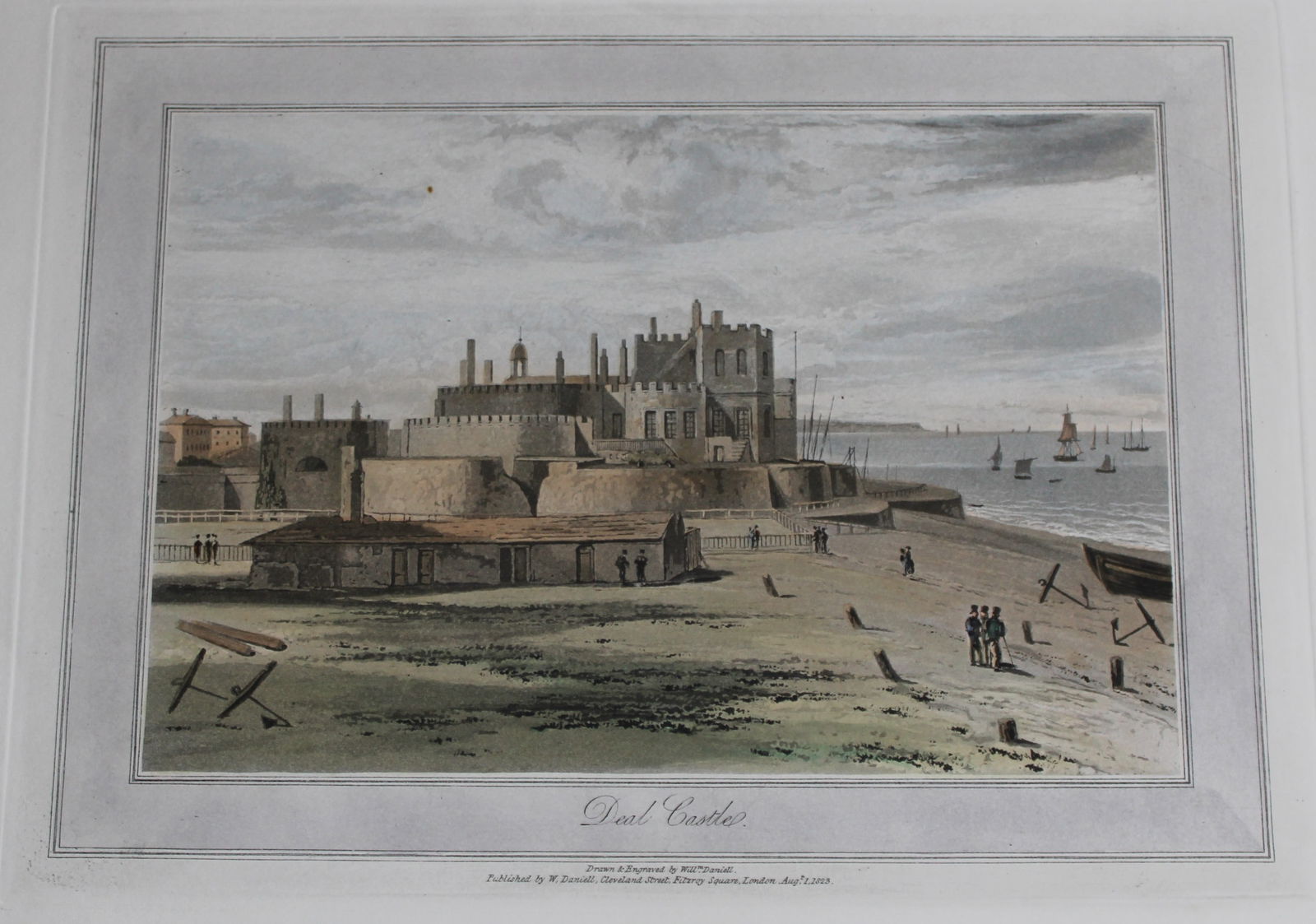 W Daniell - Deal Castle Kent c1820: This engraving is from A Voyage Round Great Britain by William Daniell. Printed by Longman, Hurst, Rees, Orme and Brown, London, 1814-25. Hand-coloured aquatint from this work were drawn Daniell and e
