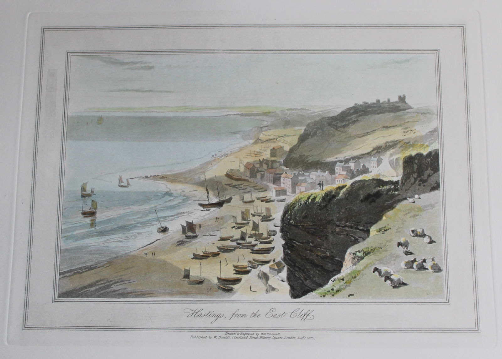 W Daniell - Hastings, Sussex c1820: This engraving is from A Voyage Round Great Britain by William Daniell. Printed by Longman, Hurst, Rees, Orme and Brown, London, 1814-25. Hand-coloured aquatint from this work were drawn Daniell and e