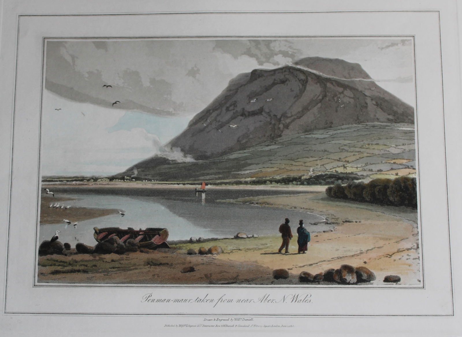 W Daniell - Penman-maur, N Wales c1820: This engraving is from A Voyage Round Great Britain by William Daniell. Printed by Longman, Hurst, Rees, Orme and Brown, London, 1814-25. Hand-coloured aquatint from this work were drawn Daniell and e