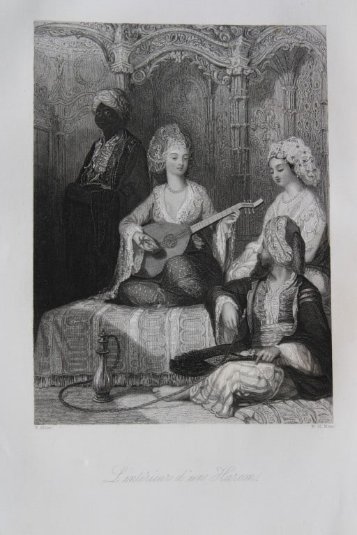 T Allom - Harem interior engraved by WH Mote 1855: This engraving is from Histoire de l'Empire Ottoman depuis anciens jusqu?a nos jours (History of the Ottoman Empire from ancient times to the present day) by Theophile Lavallee. Published by Garnier F