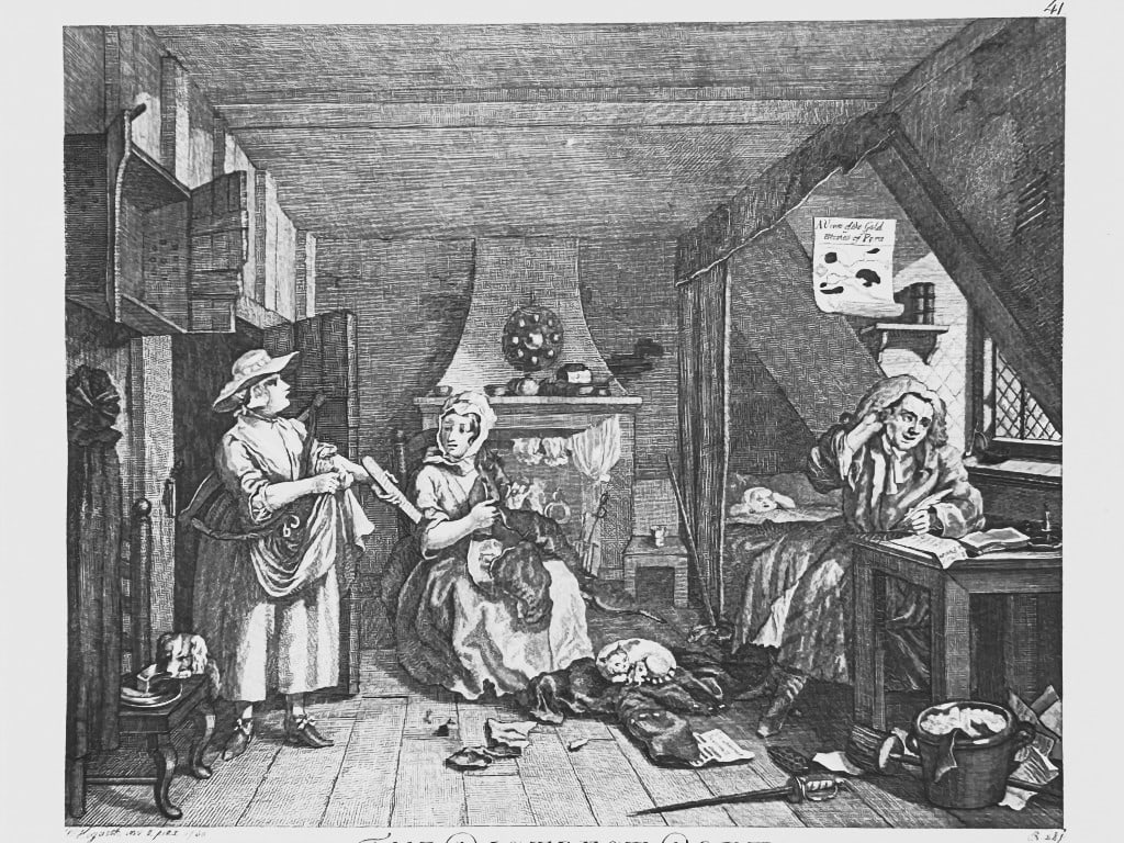 W Hogarth - Distressed Poet and Enraged Musician by Riepenhausen 1820: This set of engravings was made by Ernst Ludwig Riepenhausen after William Hogarth. Published in Weimar 1820.Ernst Ludwig Riepenhausen (1765-1840) was well respected for his engravings after Hogarth,