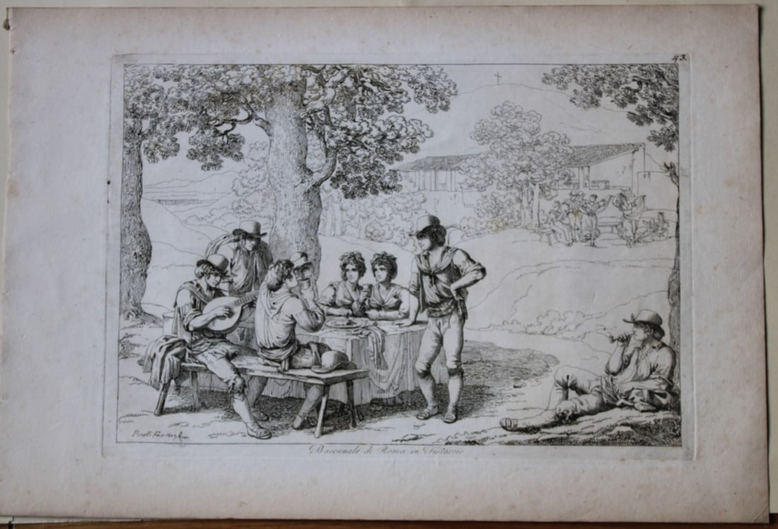 Baccanale di Roma in Festaccio by B Pinelli from Costumi Pittoreschi 1809: This etching is from Raccolta di Cinquanta Costumi Pittoreschi incisi all acqua forte da Bartolomeo Pinelli Romano. Published by Lorenzo Lazzari, Rome 1809.This plate is entitled: Baccanale di Roma in