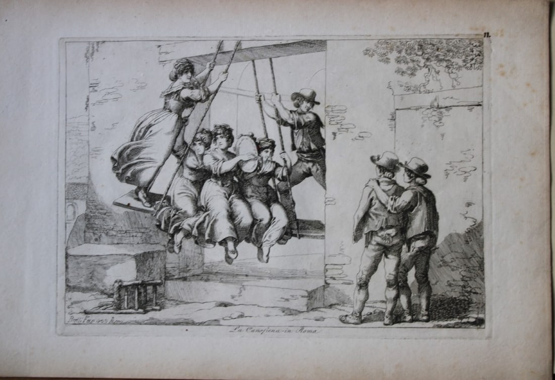 La Canofiena in Roma by B Pinelli from Costumi Pittoreschi 1809: This etching is from Raccolta di Cinquanta Costumi Pittoreschi incisi all acqua forte da Bartolomeo Pinelli Romano. Published by Lorenzo Lazzari, Rome 1809.This plate is entitled: La Canopiena in Roma
