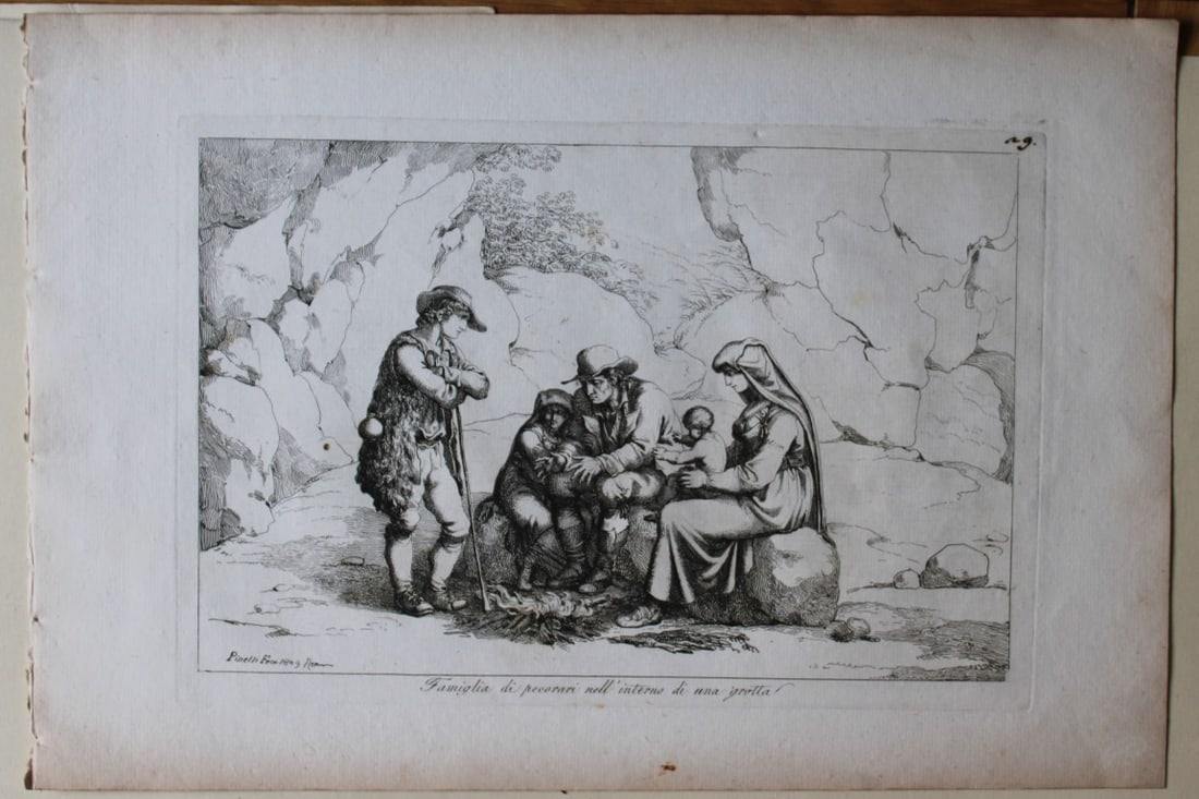 Famiglia di pecorari nell interno by B Pinelli from Costumi Pittoreschi 1809: This etching is from Raccolta di Cinquanta Costumi Pittoreschi incisi all acqua forte da Bartolomeo Pinelli Romano. Published by Lorenzo Lazzari, Rome 1809.This plate is entitled: Famiglia di pecorari