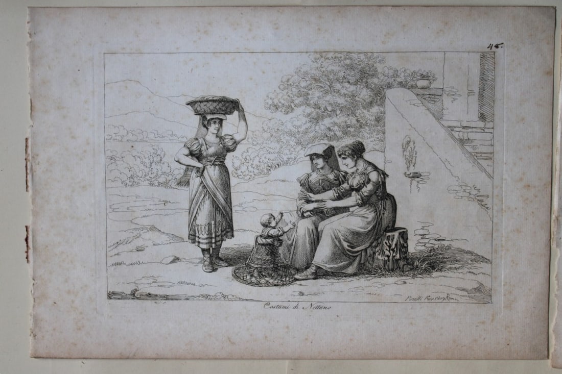 Costumi di Nettuno by B Pinelli from Costumi Pittoreschi 1809: This etching is from Raccolta di Cinquanta Costumi Pittoreschi incisi all acqua forte da Bartolomeo Pinelli Romano. Published by Lorenzo Lazzari, Rome 1809.This plate is entitled: Costumi di NettunoTh