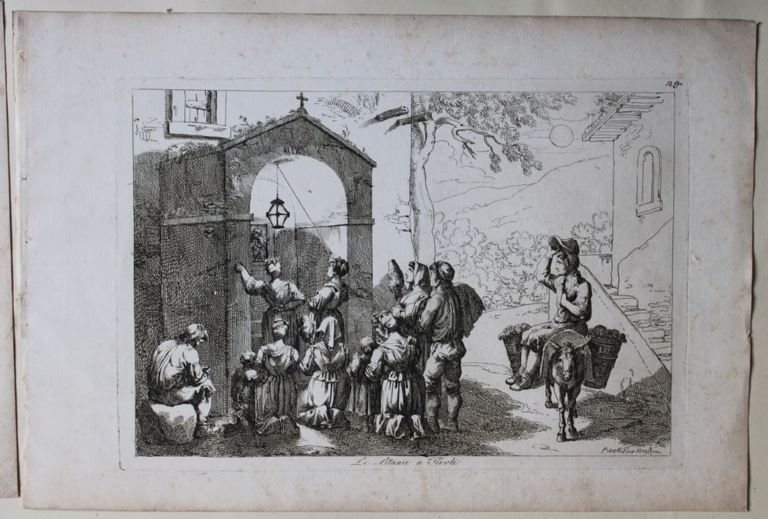 Le Litanie a Tivoli by B Pinelli from Costumi Pittoreschi 1809: This etching is from Raccolta di Cinquanta Costumi Pittoreschi incisi all acqua forte da Bartolomeo Pinelli Romano. Published by Lorenzo Lazzari, Rome 1809.This plate is entitled: Le Litanie a TivoliT