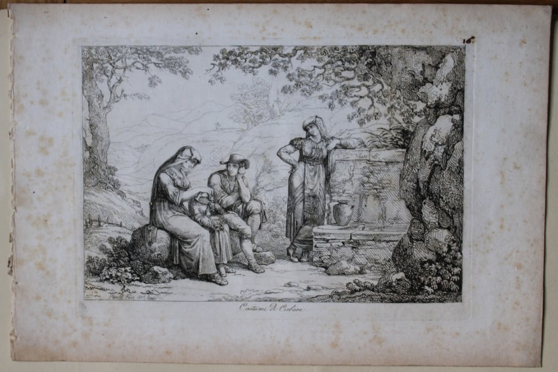 Costumi di Cerbara by B Pinelli from Costumi Pittoreschi 1809: This etching is from Raccolta di Cinquanta Costumi Pittoreschi incisi all acqua forte da Bartolomeo Pinelli Romano. Published by Lorenzo Lazzari, Rome 1809.This plate is entitled: Costumi di CerbaraTh
