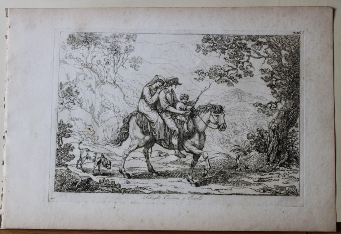 Famiglia Ciociara a Cavallo by B Pinelli from Costumi Pittoreschi 1809: This etching is from Raccolta di Cinquanta Costumi Pittoreschi incisi all acqua forte da Bartolomeo Pinelli Romano. Published by Lorenzo Lazzari, Rome 1809.This plate is entitled: Famiglia Ciociara a