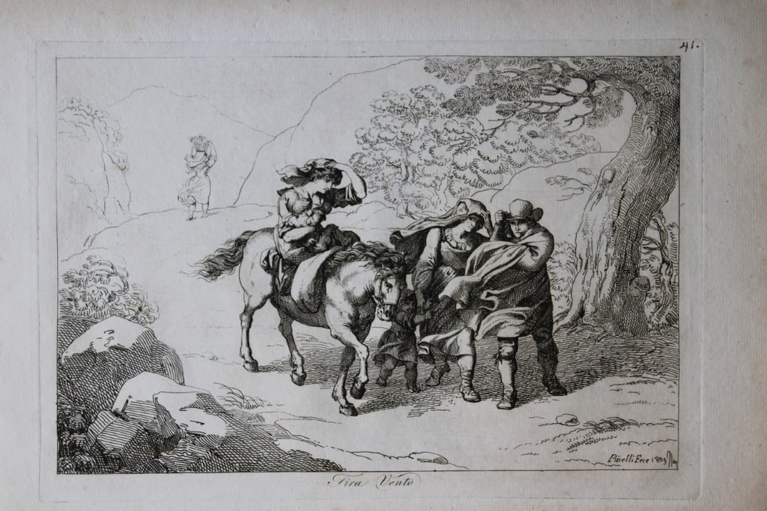 Fira Vento by B Pinelli from Costumi Pittoreschi 1809: This etching is from Raccolta di Cinquanta Costumi Pittoreschi incisi all acqua forte da Bartolomeo Pinelli Romano. Published by Lorenzo Lazzari, Rome 1809.This plate is entitled: Costumi di Casalbord