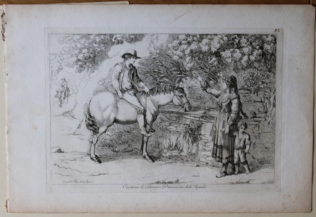 Costumi di Seanno by B Pinelli from Costumi Pittoreschi 1809: This etching is from Raccolta di Cinquanta Costumi Pittoreschi incisi all acqua forte da Bartolomeo Pinelli Romano. Published by Lorenzo Lazzari, Rome 1809.This plate is entitled: Costumi di Seanno, P