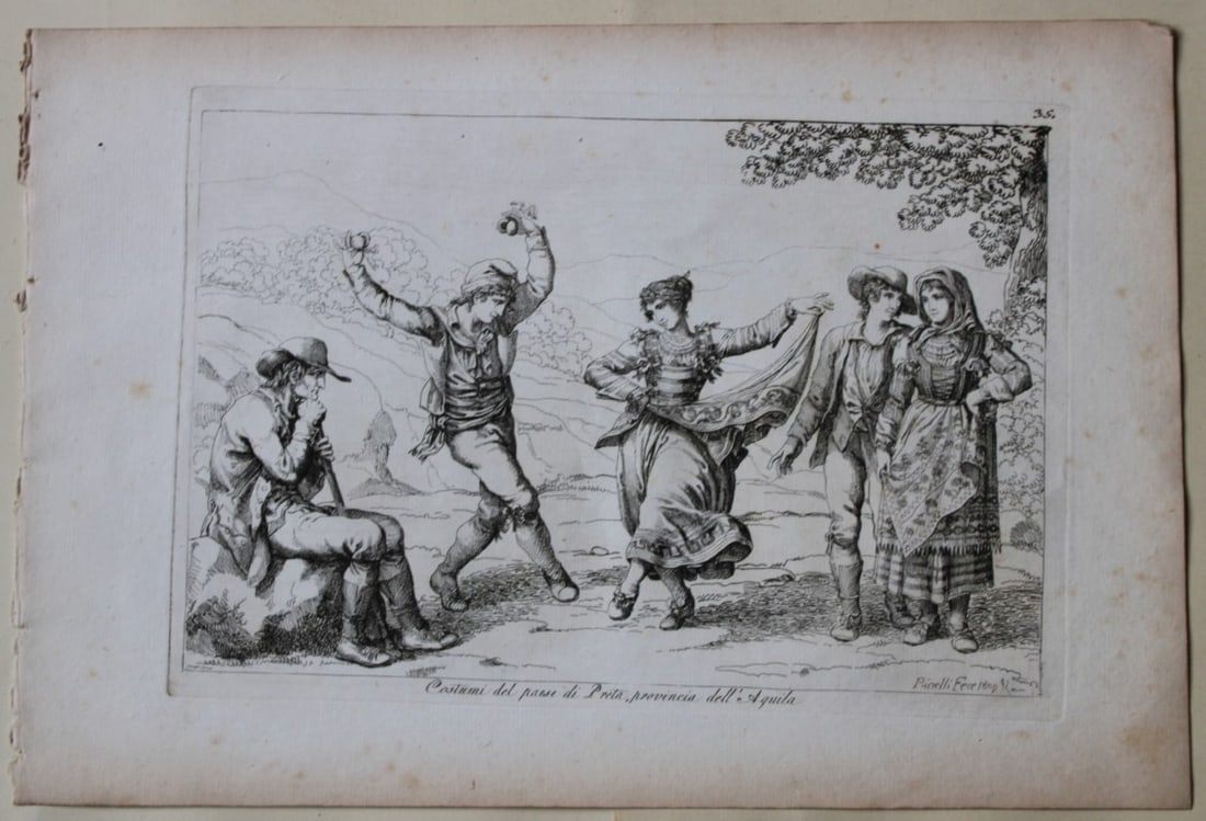 Costumi del paese di Preta by B Pinelli from Costumi Pittoreschi 1809: This etching is from Raccolta di Cinquanta Costumi Pittoreschi incisi all acqua forte da Bartolomeo Pinelli Romano. Published by Lorenzo Lazzari, Rome 1809.This plate is entitled: Costumi del paese di