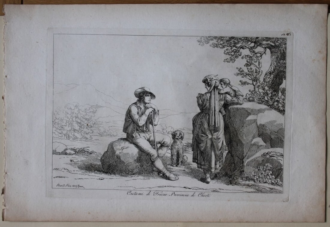 Costumi di Fraine by B Pinelli from Costumi Pittoreschi 1809: This etching is from Raccolta di Cinquanta Costumi Pittoreschi incisi all acqua forte da Bartolomeo Pinelli Romano. Published by Lorenzo Lazzari, Rome 1809.This plate is entitled: Costumi di Fraine Pr