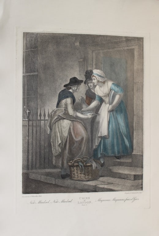 Francis Wheatley - Cries of London 19th century engraving Plate 5: This large engraving is from the series entitled Cries of London by Francis Wheatley R.A and engraved by Luigi Schiavonetti, date unknown. Between 1792 and 1795 Wheatley exhibited 14 paintings of the