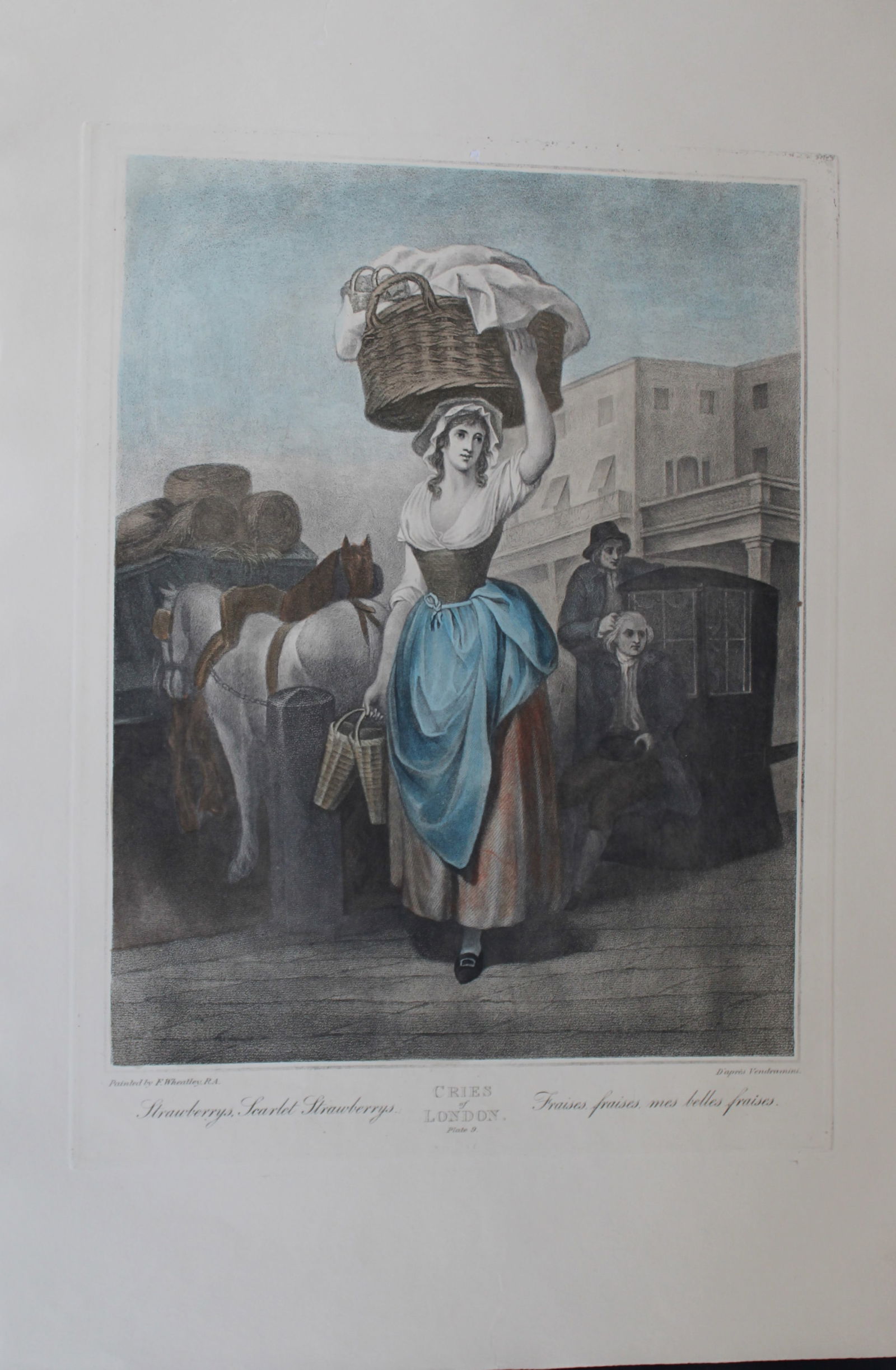 Francis Wheatley - Cries of London 19th century engraving Plate 9: This large engraving is from the series entitled Cries of London by Francis Wheatley R.A and engraved by Luigi Schiavonetti, date unknown. Between 1792 and 1795 Wheatley exhibited 14 paintings of the