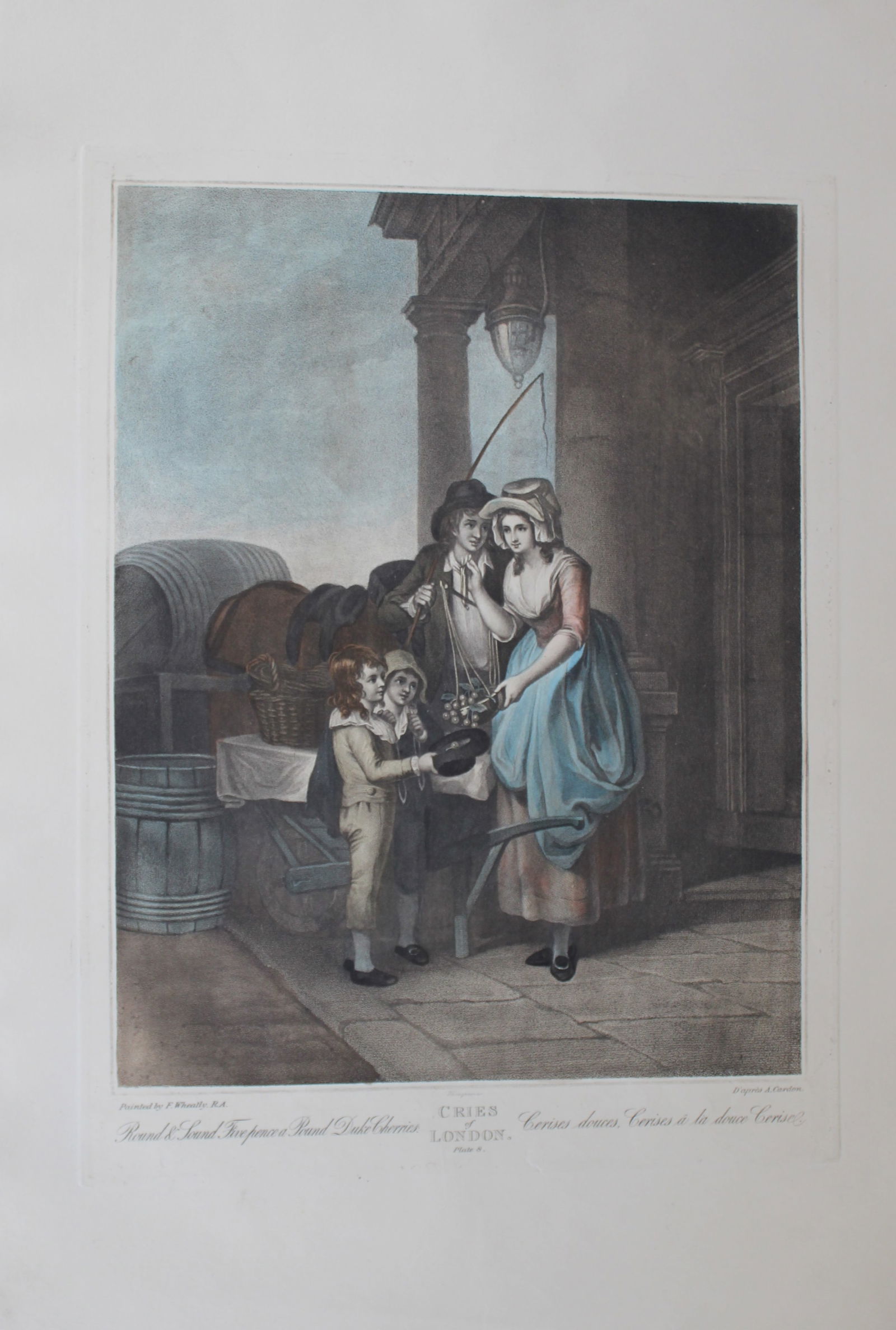 Francis Wheatley - Cries of London 19th century engraving Plate 8: This large engraving is from the series entitled Cries of London by Francis Wheatley R.A and engraved by Luigi Schiavonetti, date unknown. Between 1792 and 1795 Wheatley exhibited 14 paintings of the