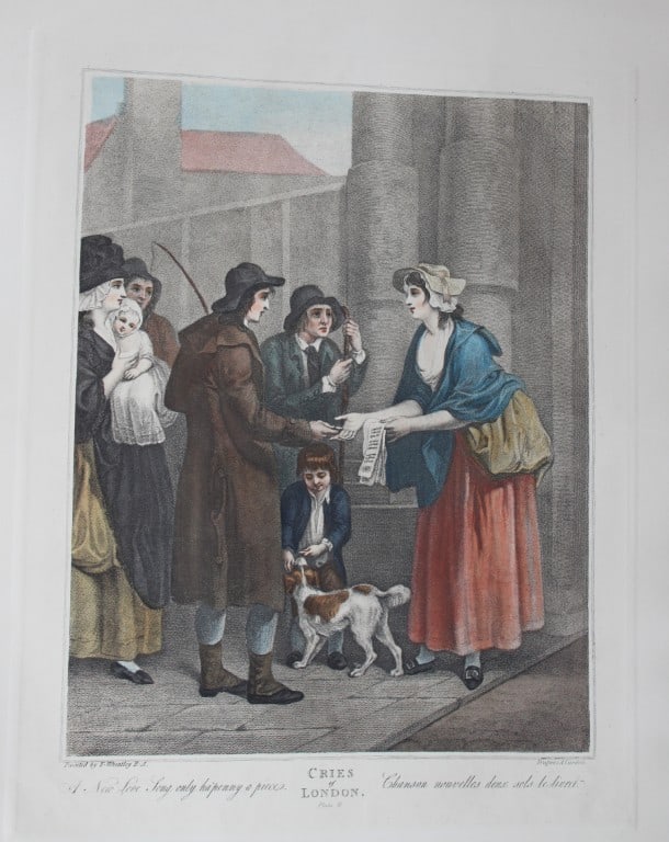 Francis Wheatley - Cries of London 19th century engraving Plate 11: This large engraving is from the series entitled Cries of London by Francis Wheatley R.A and engraved by Luigi Schiavonetti, date unknown. Between 1792 and 1795 Wheatley exhibited 14 paintings of the