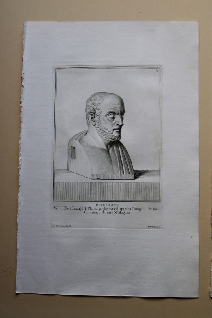 Giovanni Campiglia- Bust of Hippocrates by PA Pazzi 1741: This engraving is from Del Museo Capitolino, Tomo I, Contente Immagi D'vomini illusti by Giovanni Bottari. Rome: si vente alla Calcografia Cambrale al Piede di Marmo 1741, Title translates as: Of the