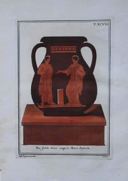 GB Passeri - Plate 97 Hand coloured engraving of Etruscan vase 1768 (1 of 2)